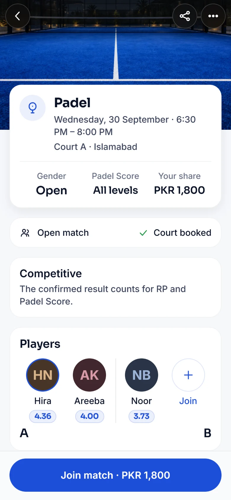An open match waiting for one more player